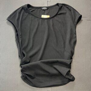 BTFBM Womens Black Ribbed Short-Sleeve Top Casual Round Neck Size S Lightweight